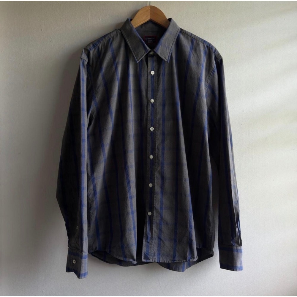 UNTUCKit Plaid Button Down Shirt Mens XL Gray Blue Windowpane Casual Preppy